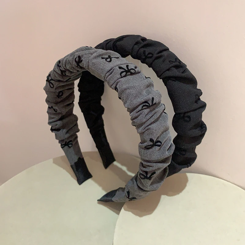 灰色复古褶皱牛仔蝴蝶结发箍法式时尚高级感头箍韩版新款发卡发饰