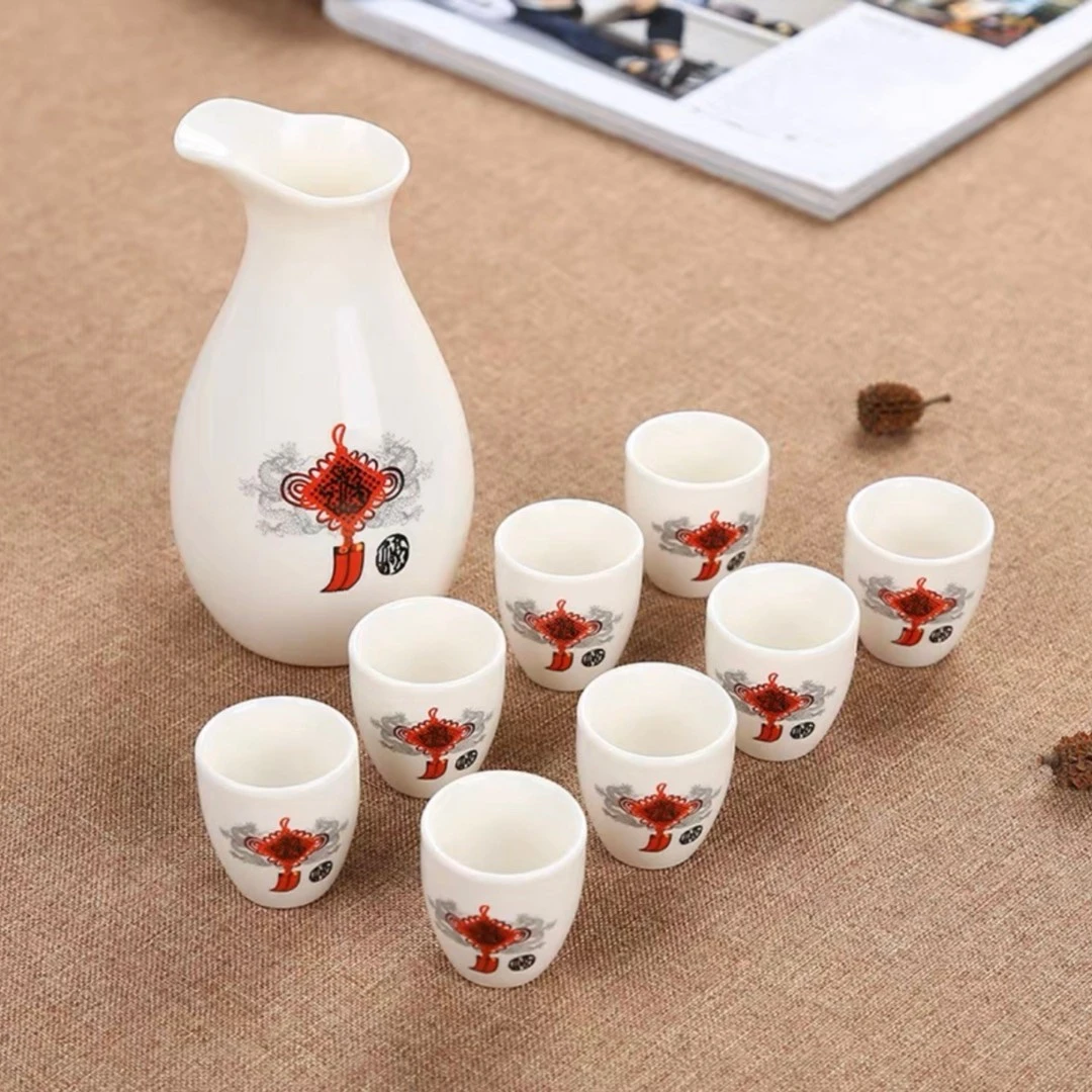 【9件套一壶8杯】中国结陶瓷酒壶酒具小酒杯中式白酒分酒器