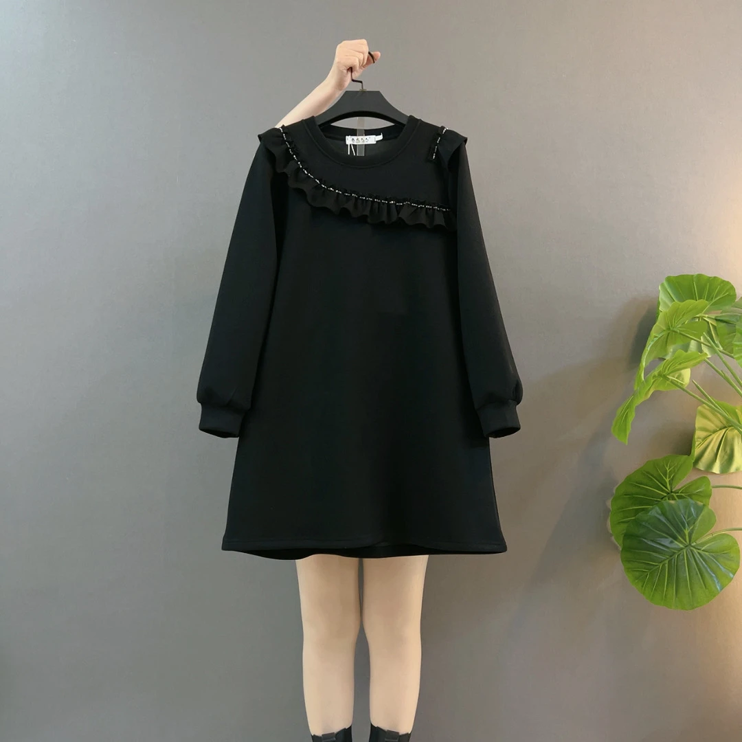 新款大方得体轻奢连衣裙气质淑女中长款荷叶边卫衣裙