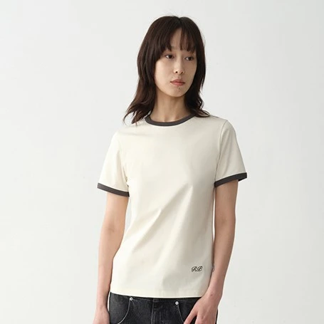 RandomPiece 长绒全棉 撞色设计正肩刺绣短袖T恤女