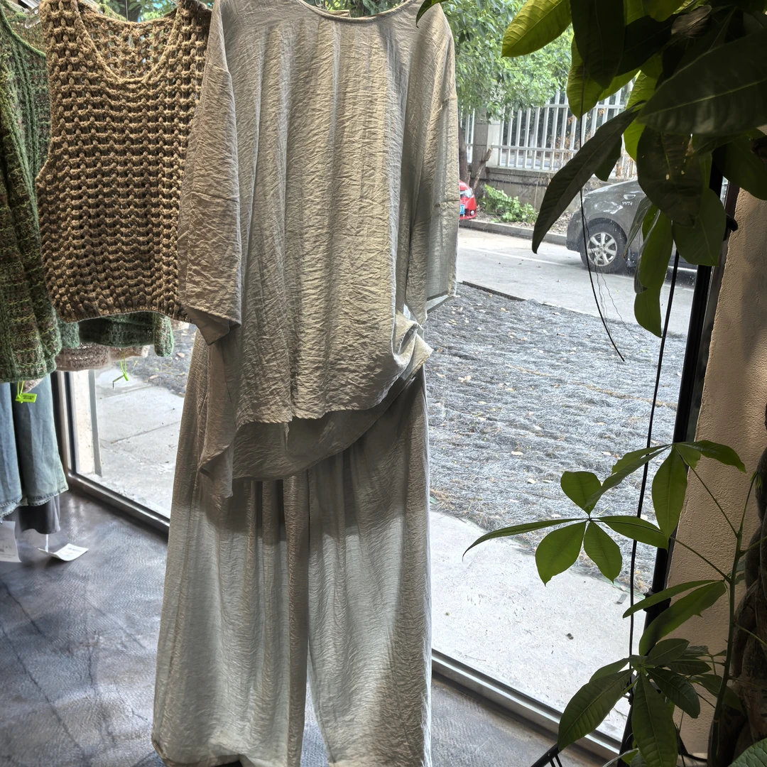 鑫宝时尚宽松洋气灰蓝上衣裤子套装237衣服