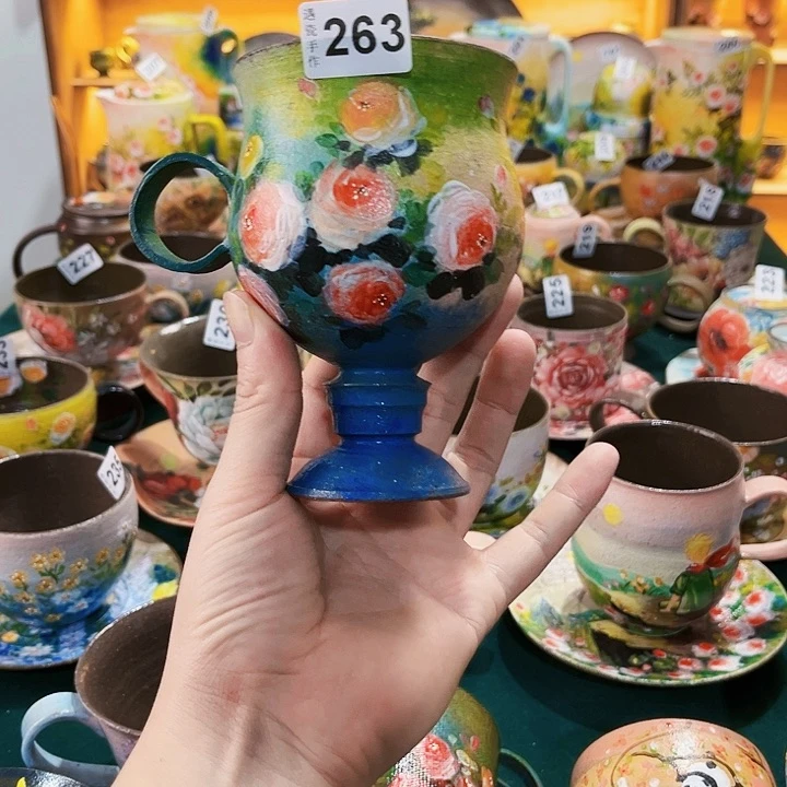 杯纯纯油画风高足杯