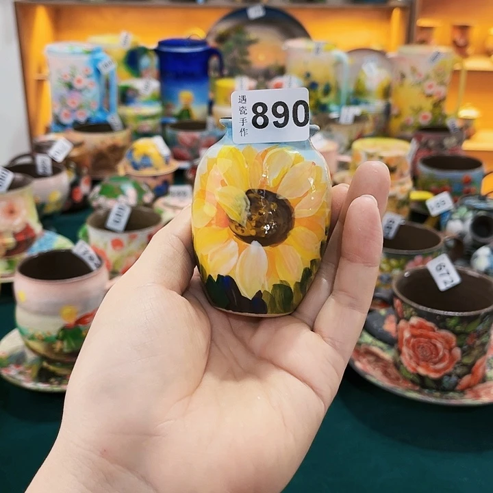 杯纯纯油画风花瓶