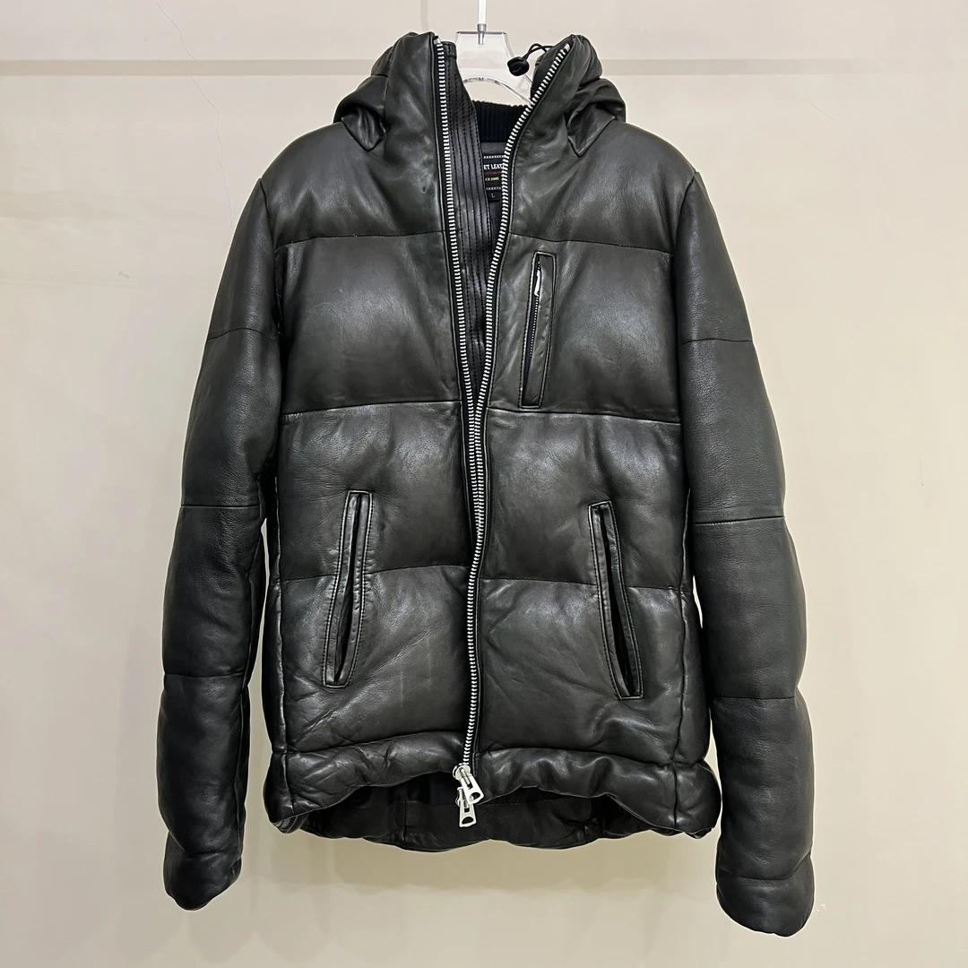 冬季新款必备时尚黑色连帽皮衣