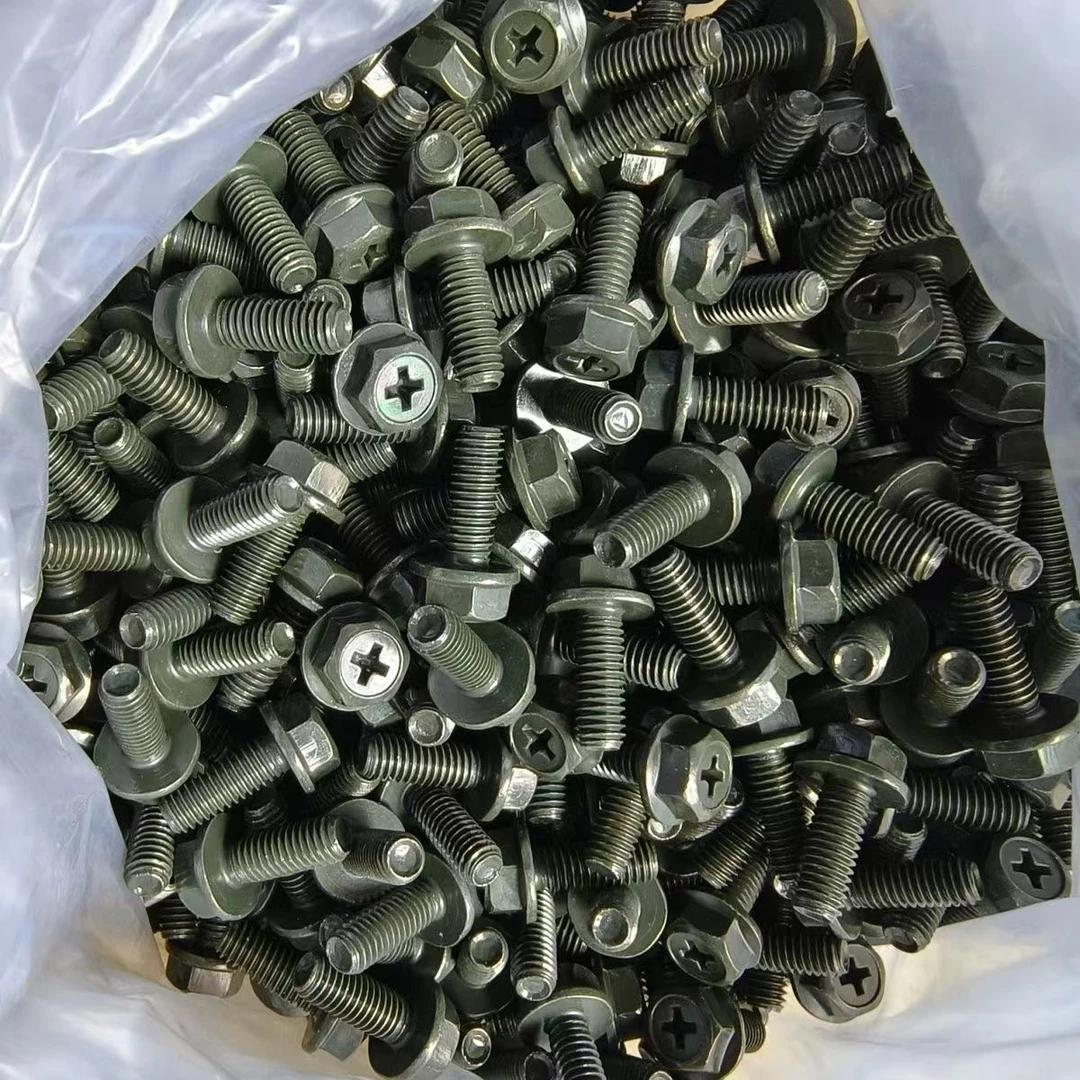 M6*16十字槽外六角法兰军绿螺丝电动车防锈螺栓螺帽螺母两用螺丝