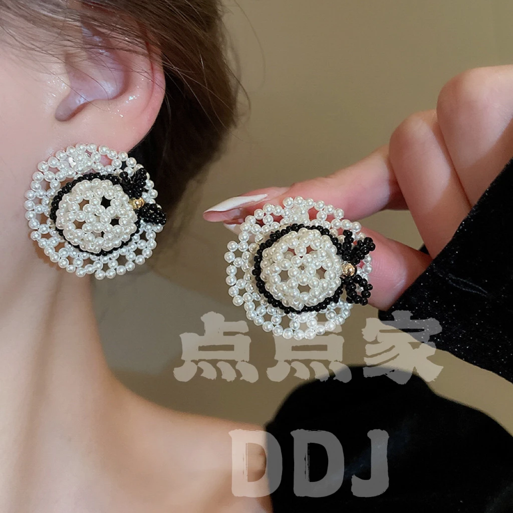 铜合金仿珍珠耳饰 E-355百搭个性气质小香风珠珠草帽耳环