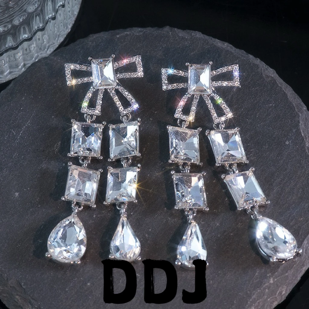 铜合金合成锆石耳饰 E-243时尚气质轻奢长款流苏满钻耳环