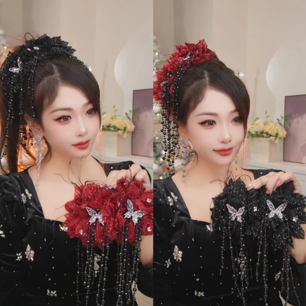 【一帘幽梦】百搭温柔气质轻奢花朵蝴蝶流苏抓夹