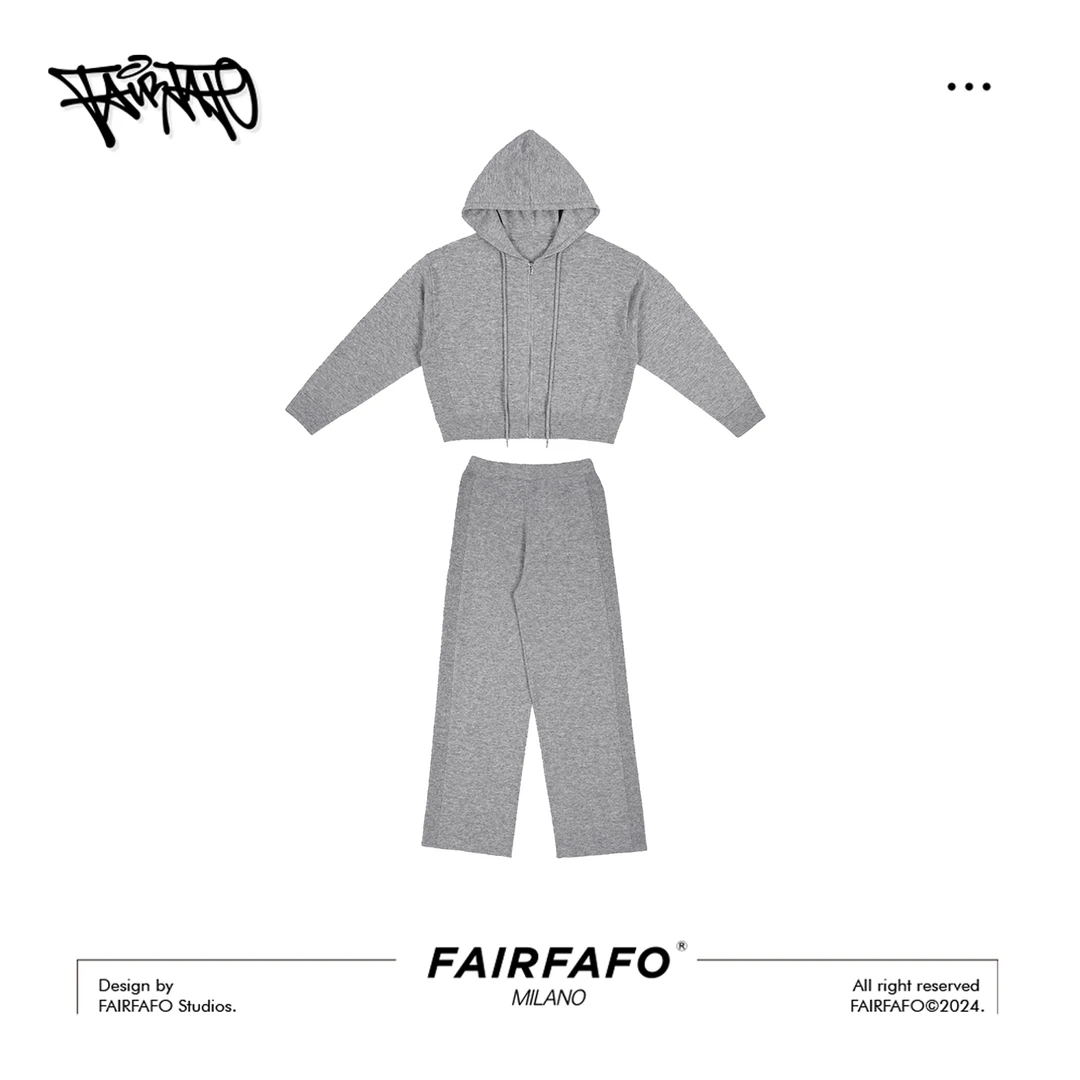 FAIRFAFO林肉肉 时尚韩系羊毛慵懒休闲秋季连帽女套装DJ23TZ006