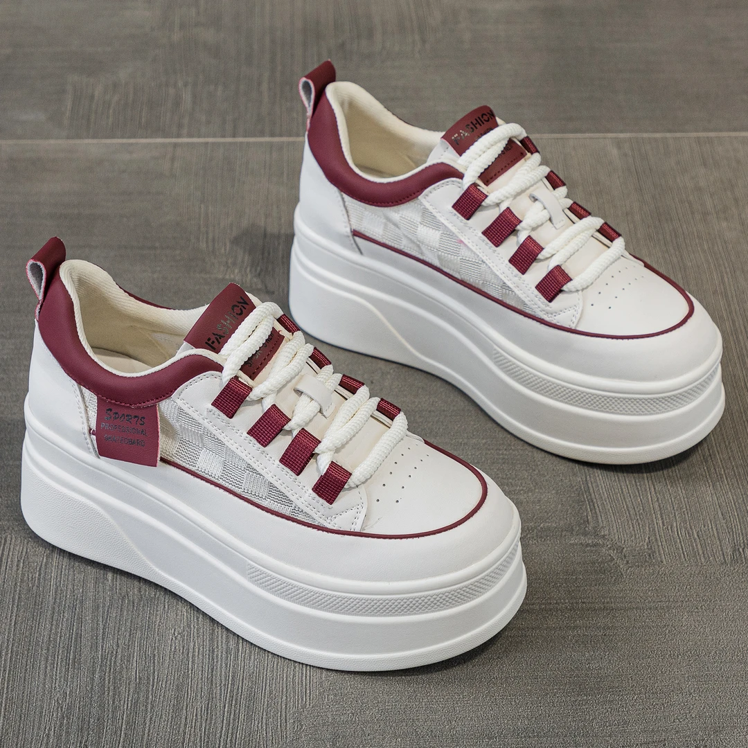 【增高6cm】2024夏季新款板鞋松糕真皮厚底百搭休闲女鞋子2407-1