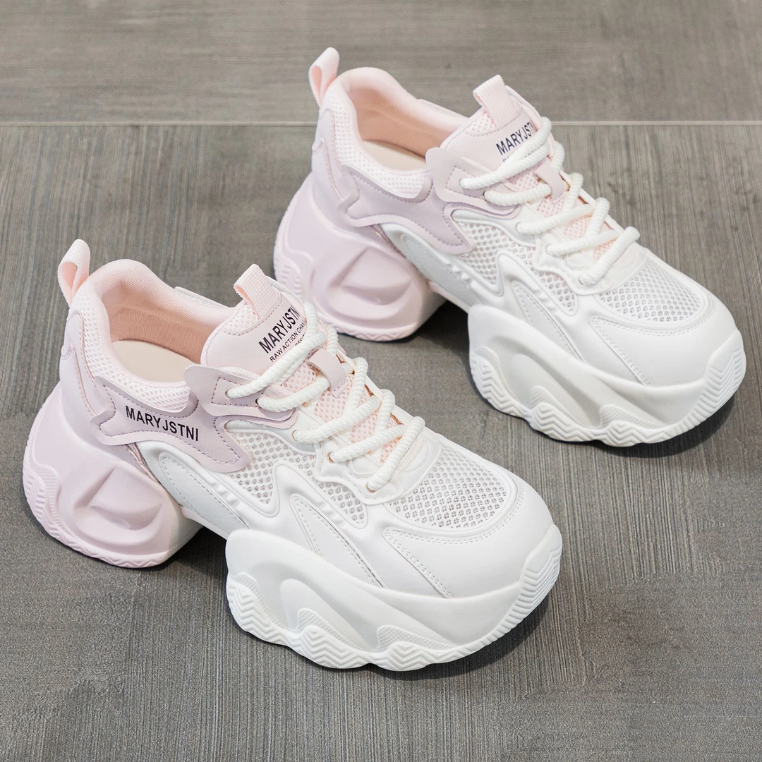 【增高8cm】老爹鞋女2024夏季爆款真皮百搭透气增高休闲女鞋2418