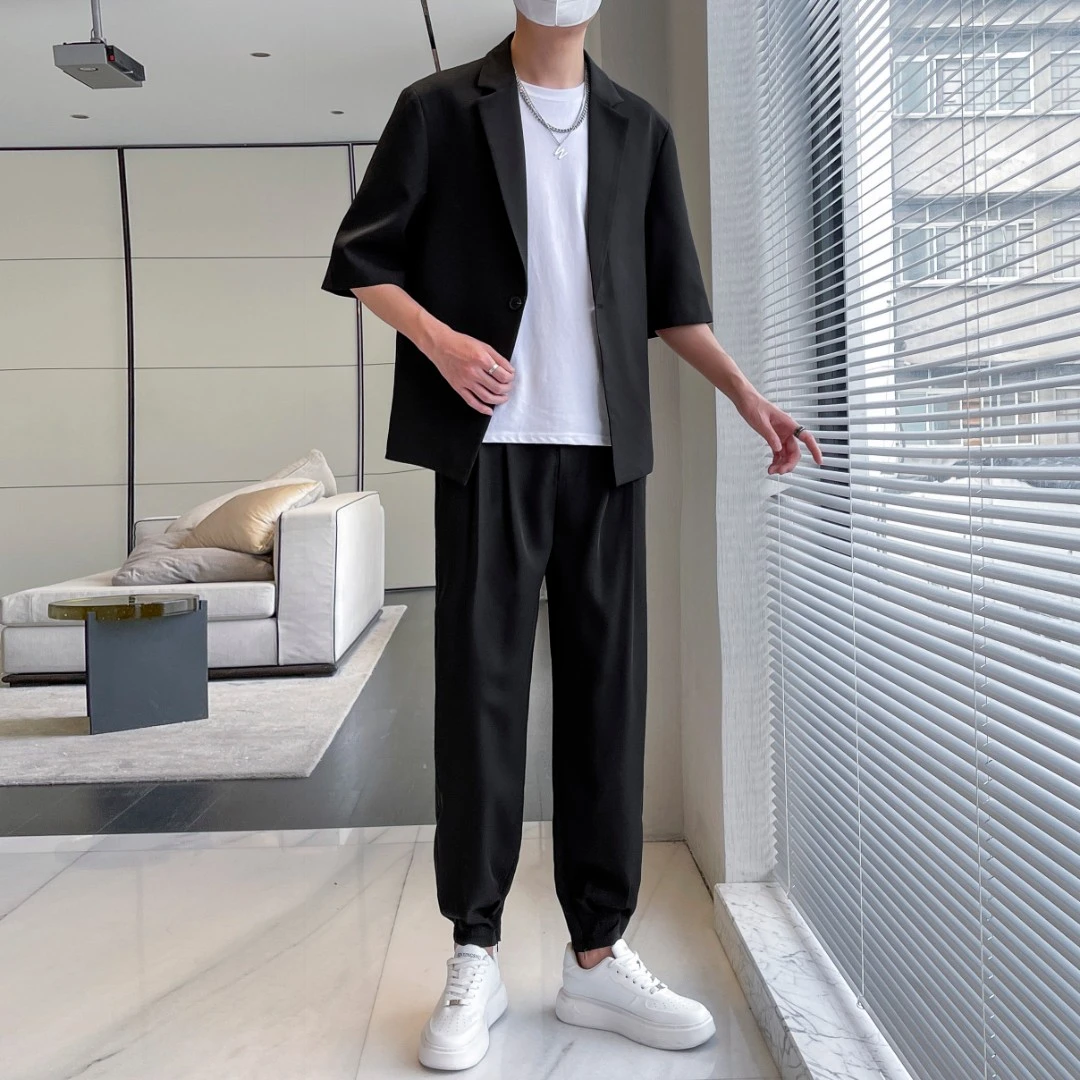 【三件套】夏季男士大码休闲西服套装韩版潮流帅气男款西装轻熟风