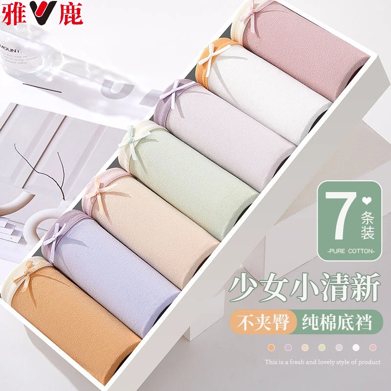 V/雅鹿冬季中腰潮流女士内裤精梳棉抗菌三角裤纯色内裤女少女爆款