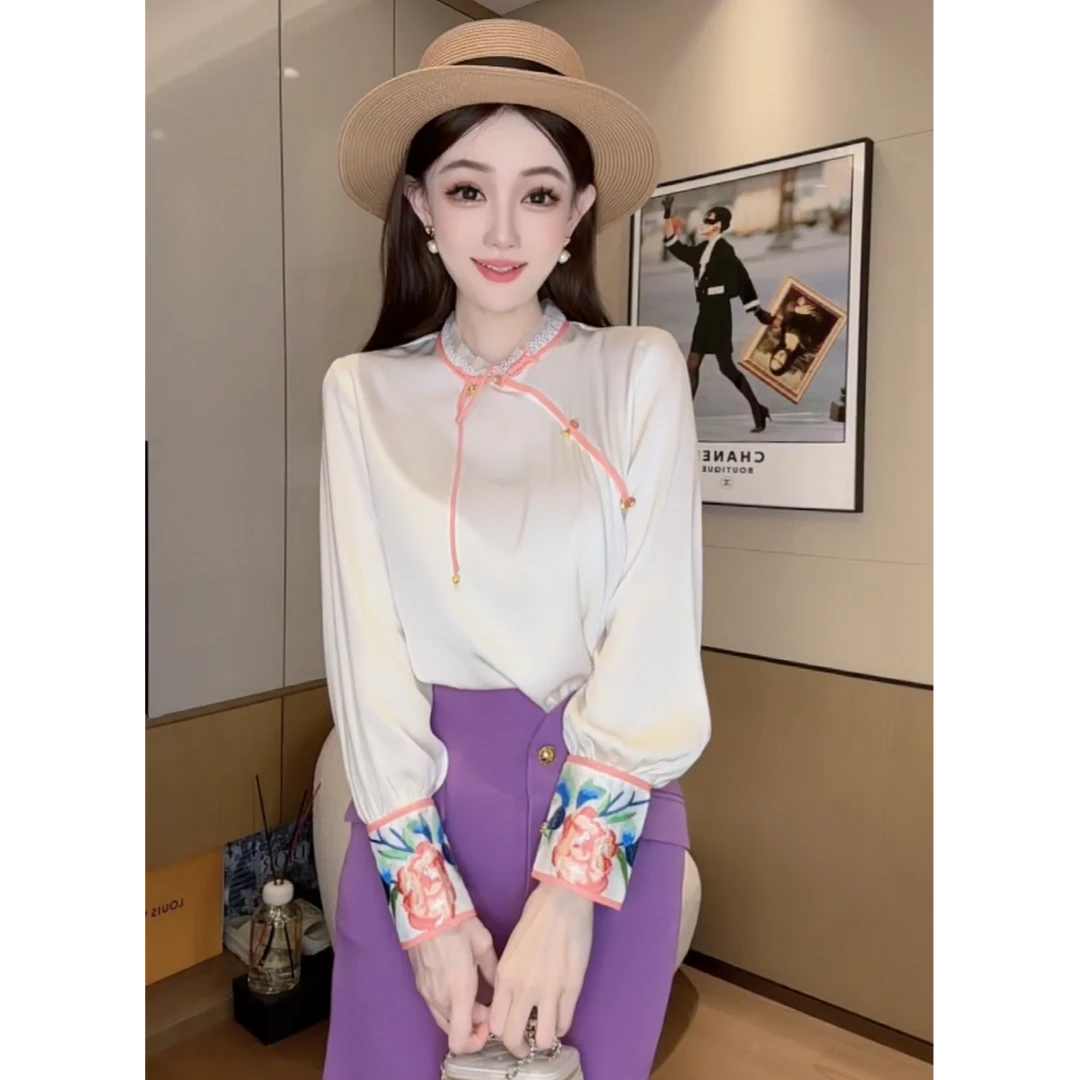 【丝芙玉禄】（K056）桑蚕丝双乔长袖黑白色桑蚕丝衬衫