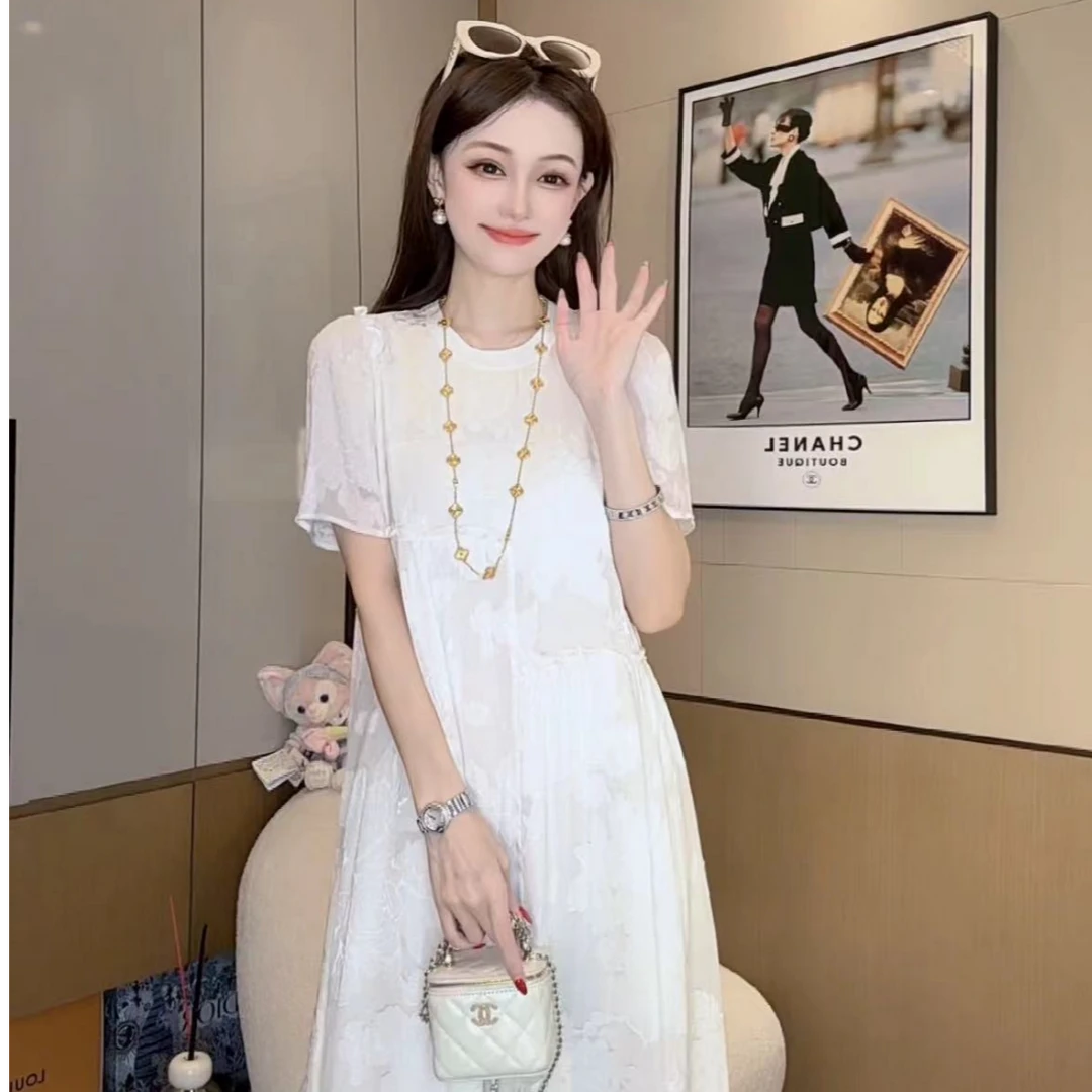 【深圳南油】【E990】100%真丝重工提花绣花桑蚕丝女装连衣裙