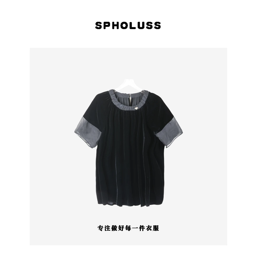 【丝芙玉禄】【K176】重磅100%真丝丝拼接袖子真丝丝绒上衣