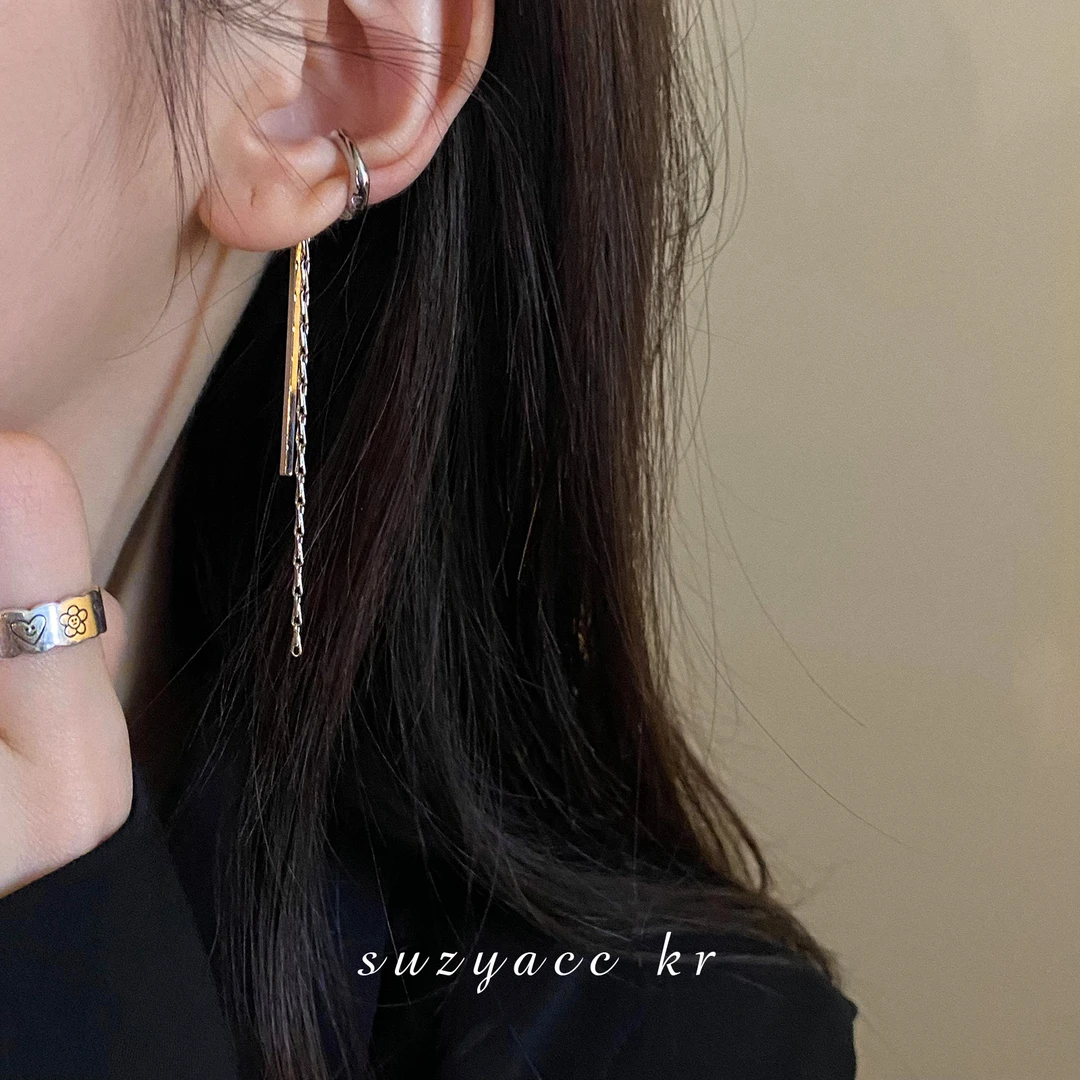 Suzyacc Kr 合金耳饰  金属流苏耳骨夹无耳洞新款一体式耳环E2077