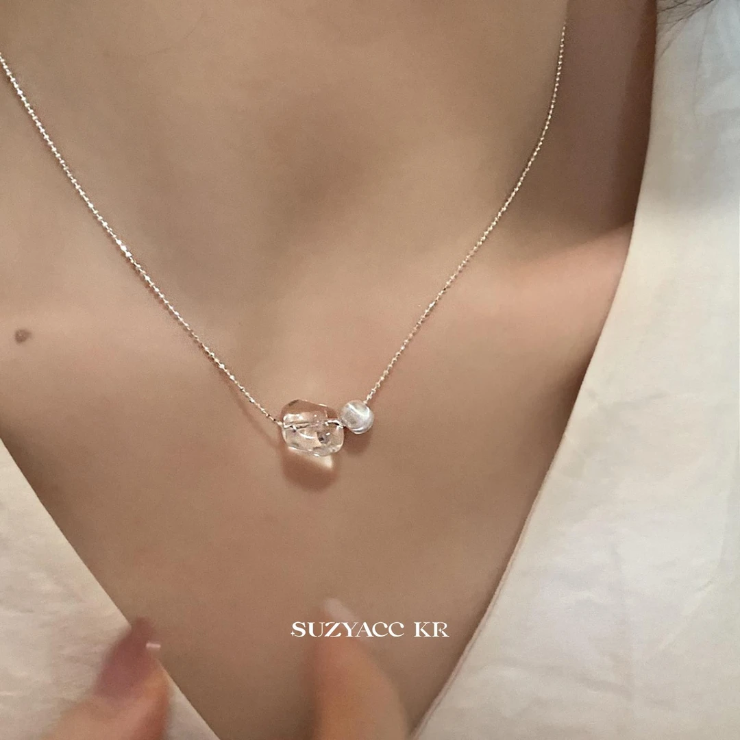 Suzyacc Kr透明水晶925银项链气质轻奢百搭法式小众简约insX0989