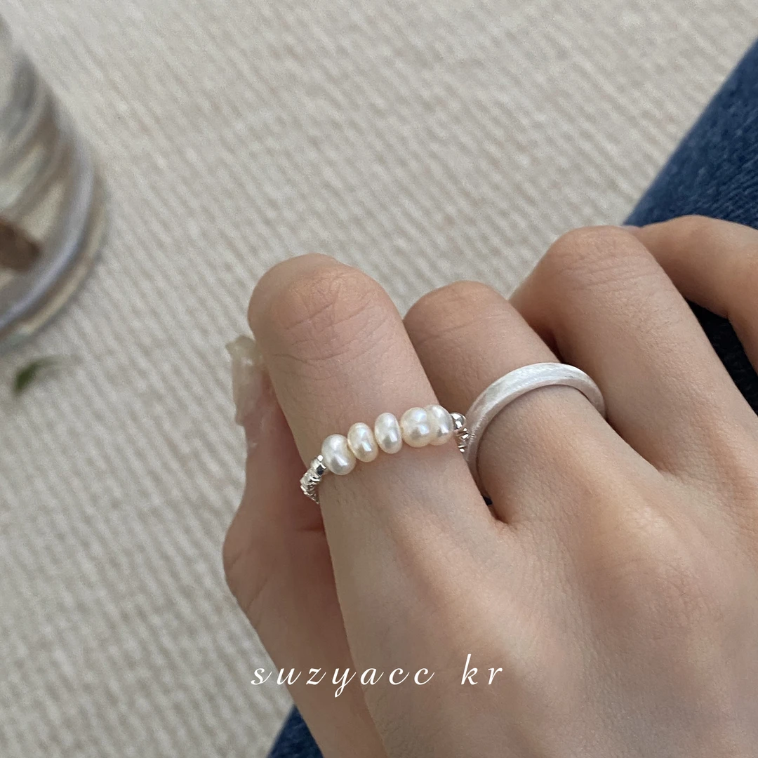 Suzyacc Kr淡水珍珠S925银【富家千金】碎银子戒指简约气质J0474