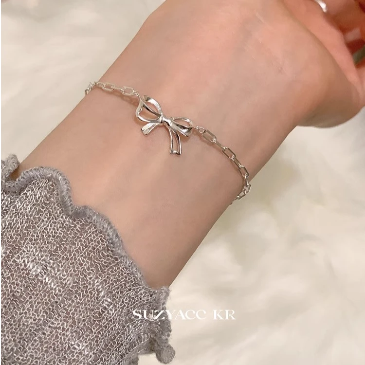 Suzyacc Kr 925银手链 韩系气质蝴蝶结纯银手链闺蜜礼物DC0151