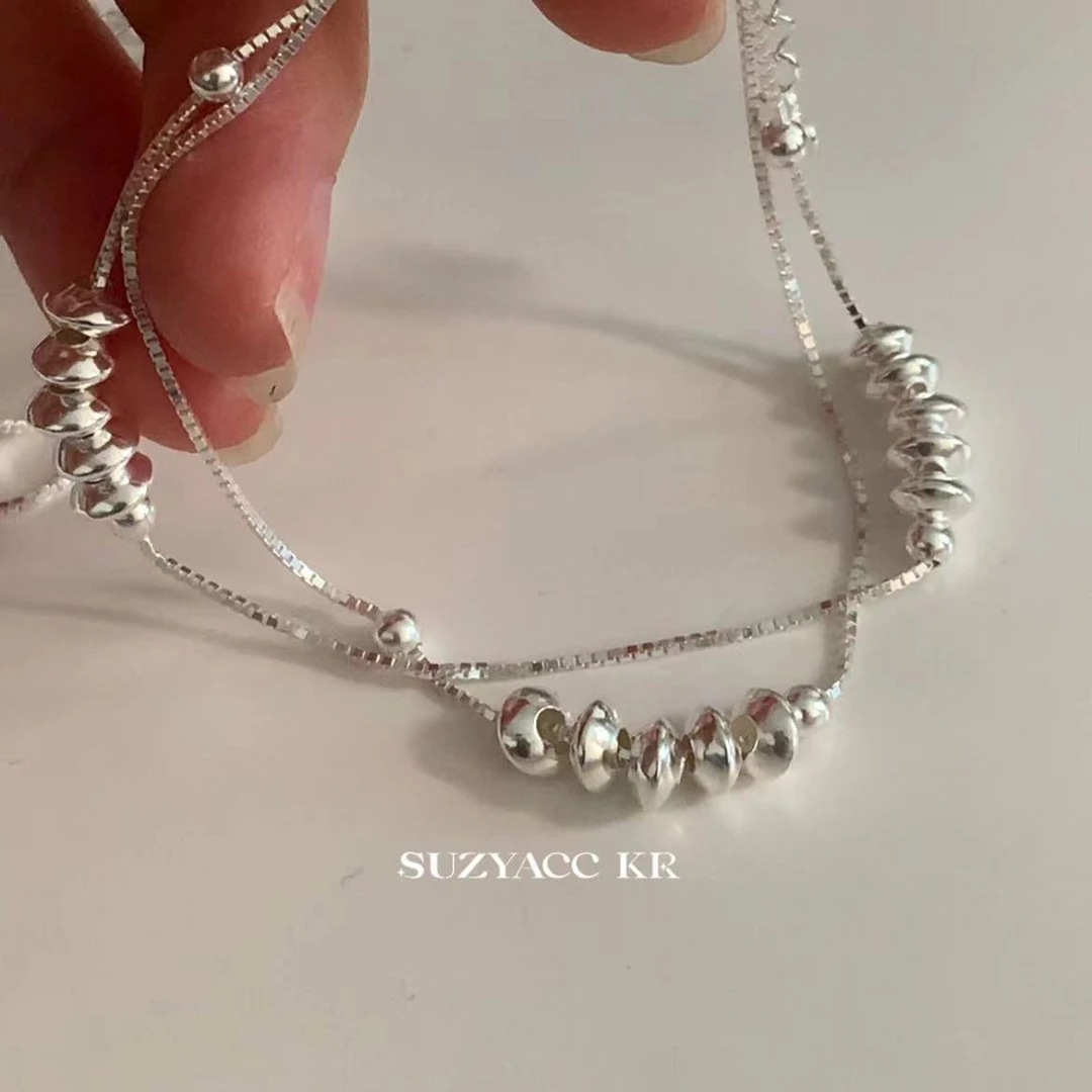 Suzyacc Kr 925银手链 轻奢重工双层飞盘珠手链气质百搭C2174