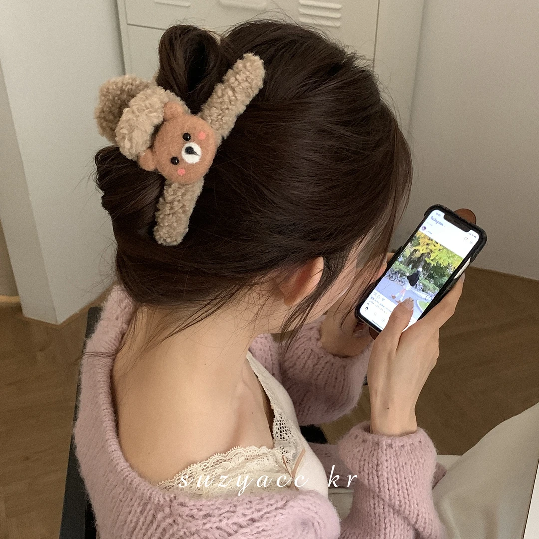 Suzyacc Kr秋冬毛绒小熊抓夹F3071