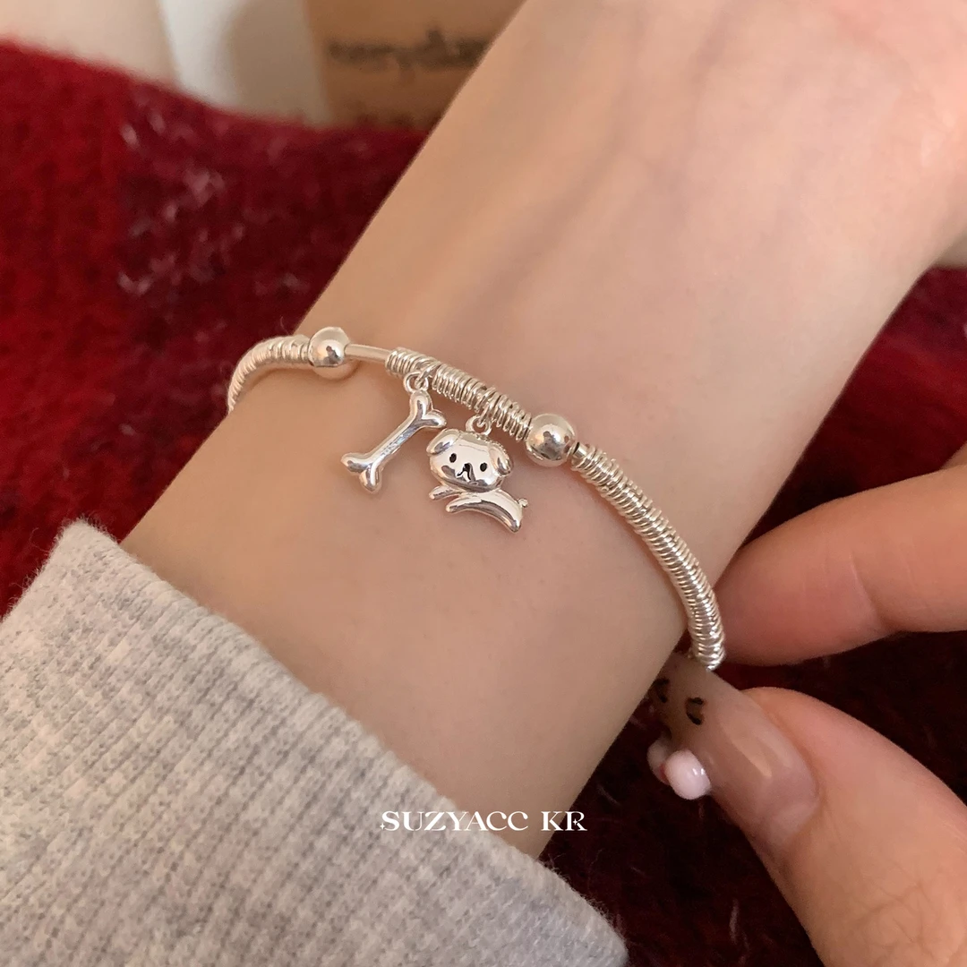 Suzyacc Kr 925银手链  闺蜜款盘缠小狗骨头手链手工可爱DC0191