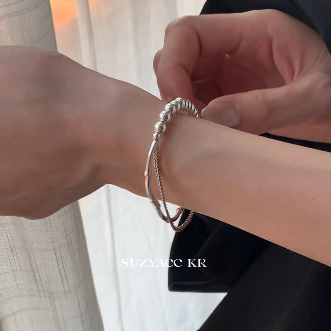 Suzyacc Kr 925银手链 韩系时尚双层纯银手链小众设计饰品C2191