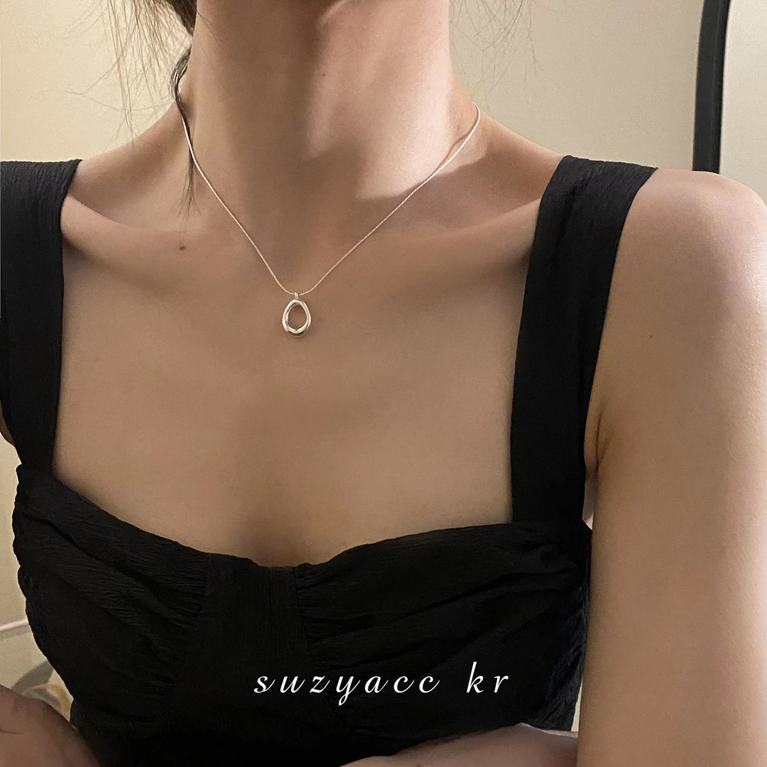 Suzyacc Kr 坠链均925银 【镂空水滴】项链新款简约锁骨链X0622