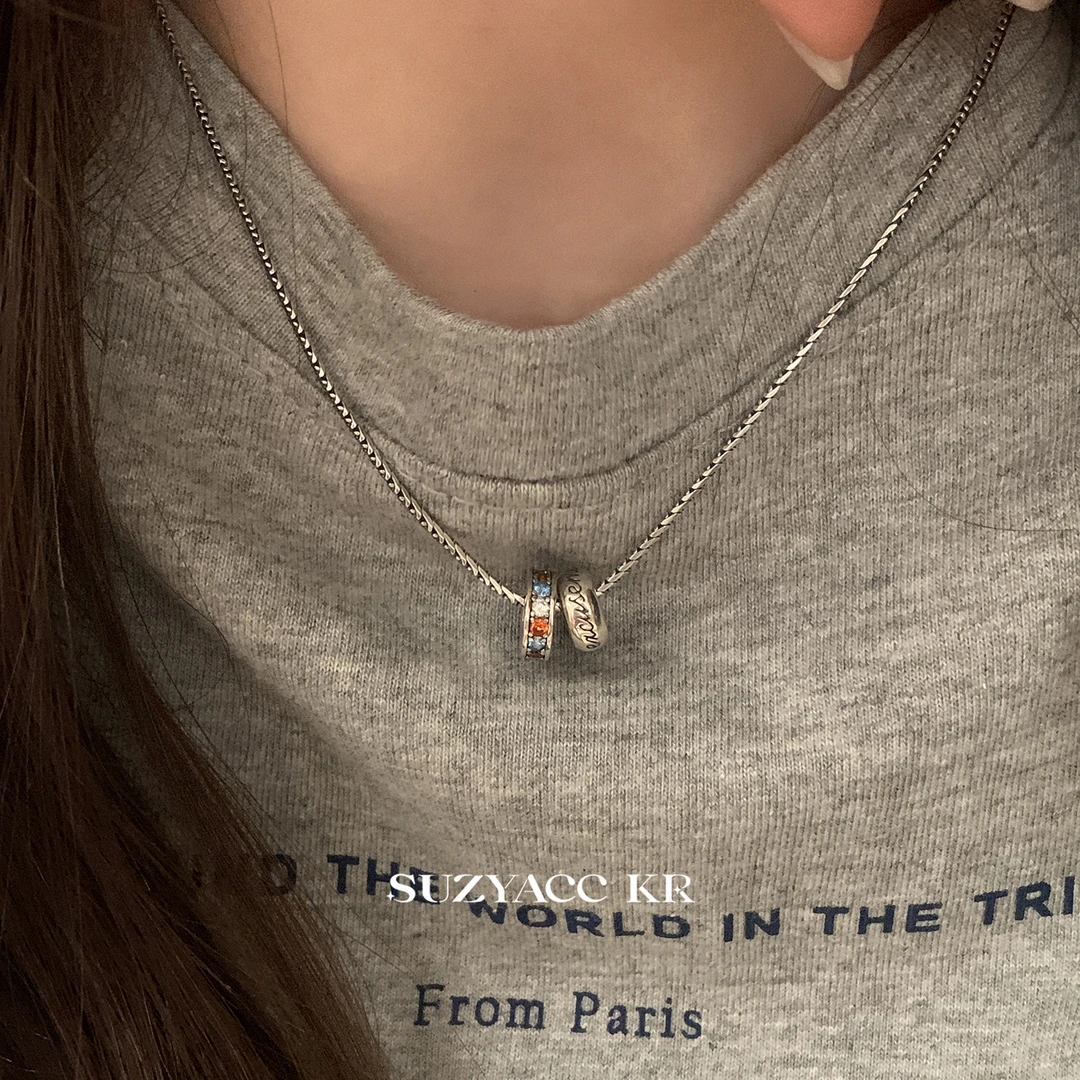 Suzyacc Kr 坠链均925银 气质彩色轻奢时尚简约项链百搭X0906