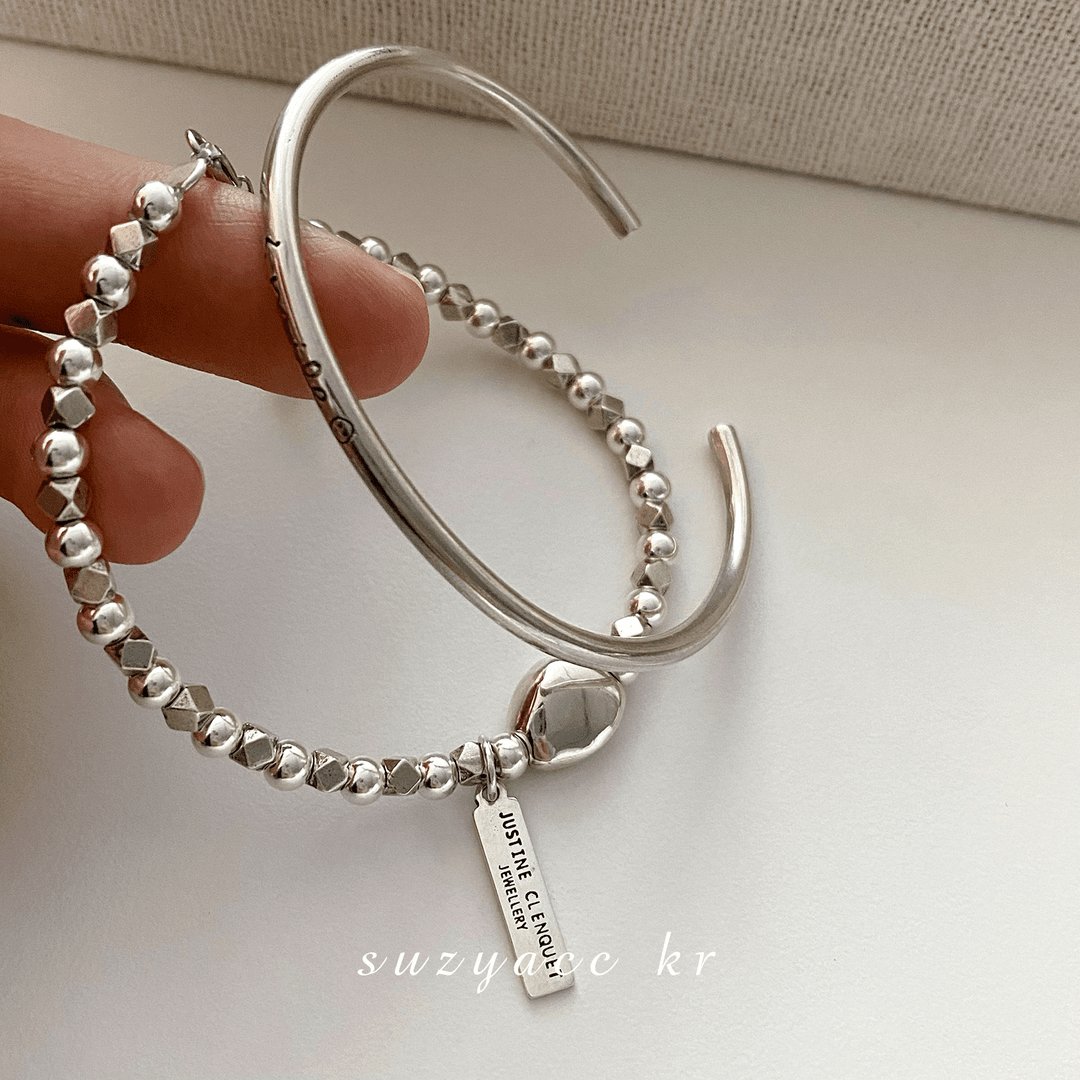 Suzyacc Kr 925银手链 925银手链 串珠碎银子手链笑脸银手镯C0171
