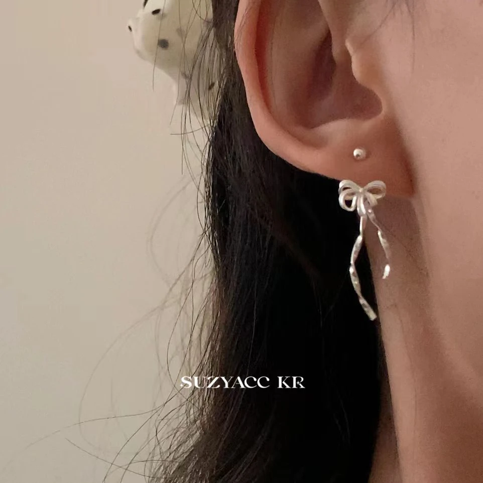 纯银蝴蝶结耳环