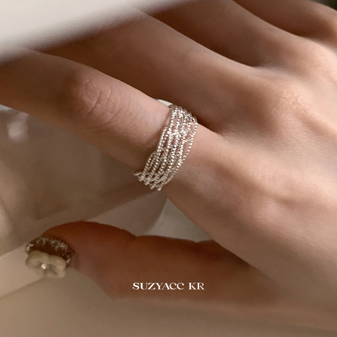 Suzyacc Kr 925银戒指 编织线条多层戒指J0775