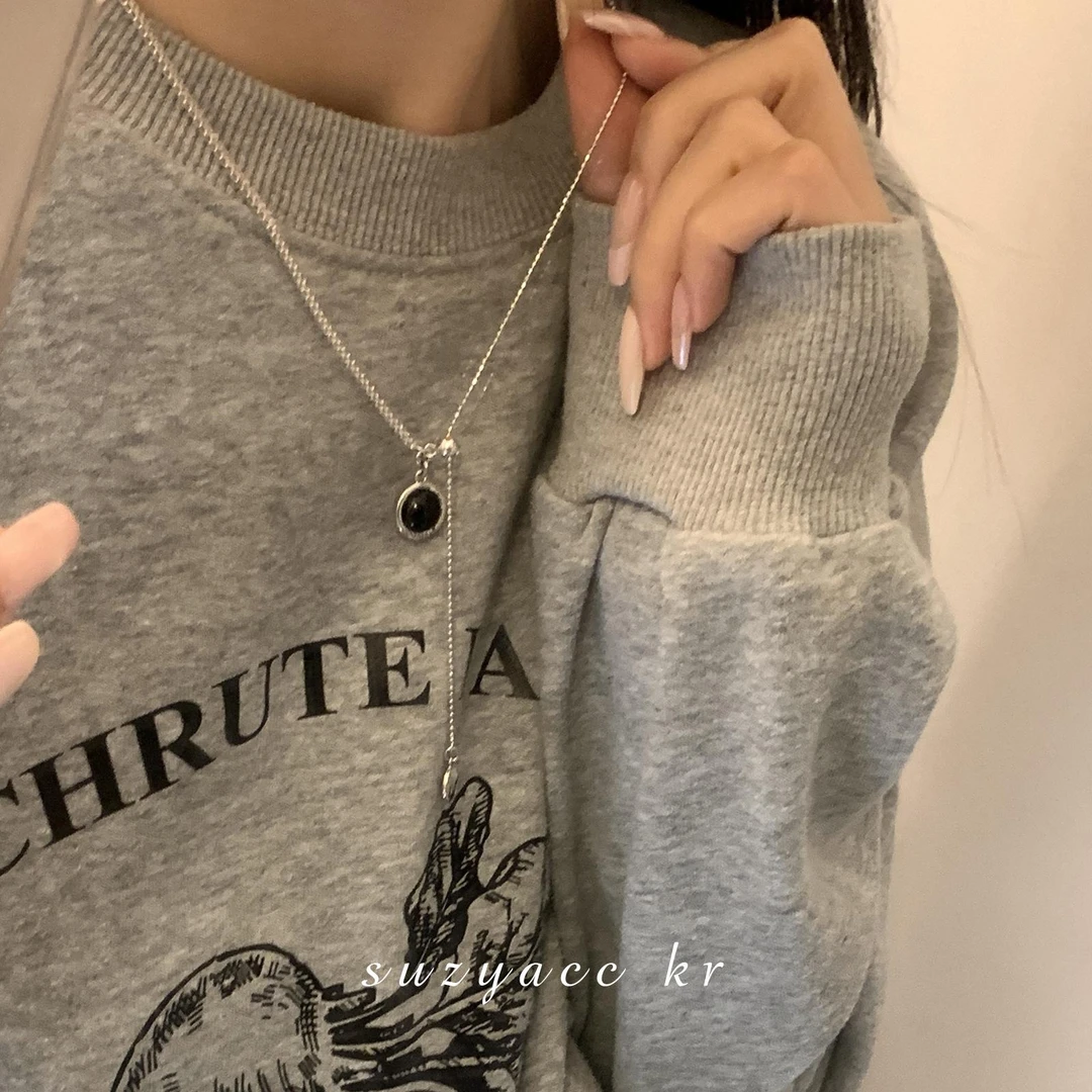 Suzyacc Kr 坠链均925银  双面抽拉项链纯银毛衣链百搭气质X0816