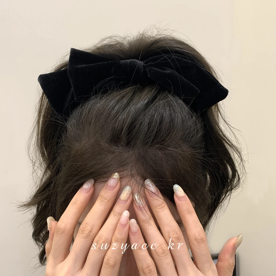 Suzyacc Kr法式复古丝绒蝴蝶结发夹女新款气质高端夹子头饰F2123