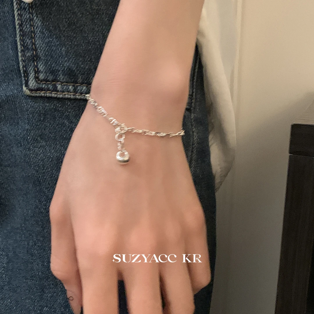 Suzyacc Kr 925银手链 猪鼻子银坨坨手链设计感简约可调节DC0076