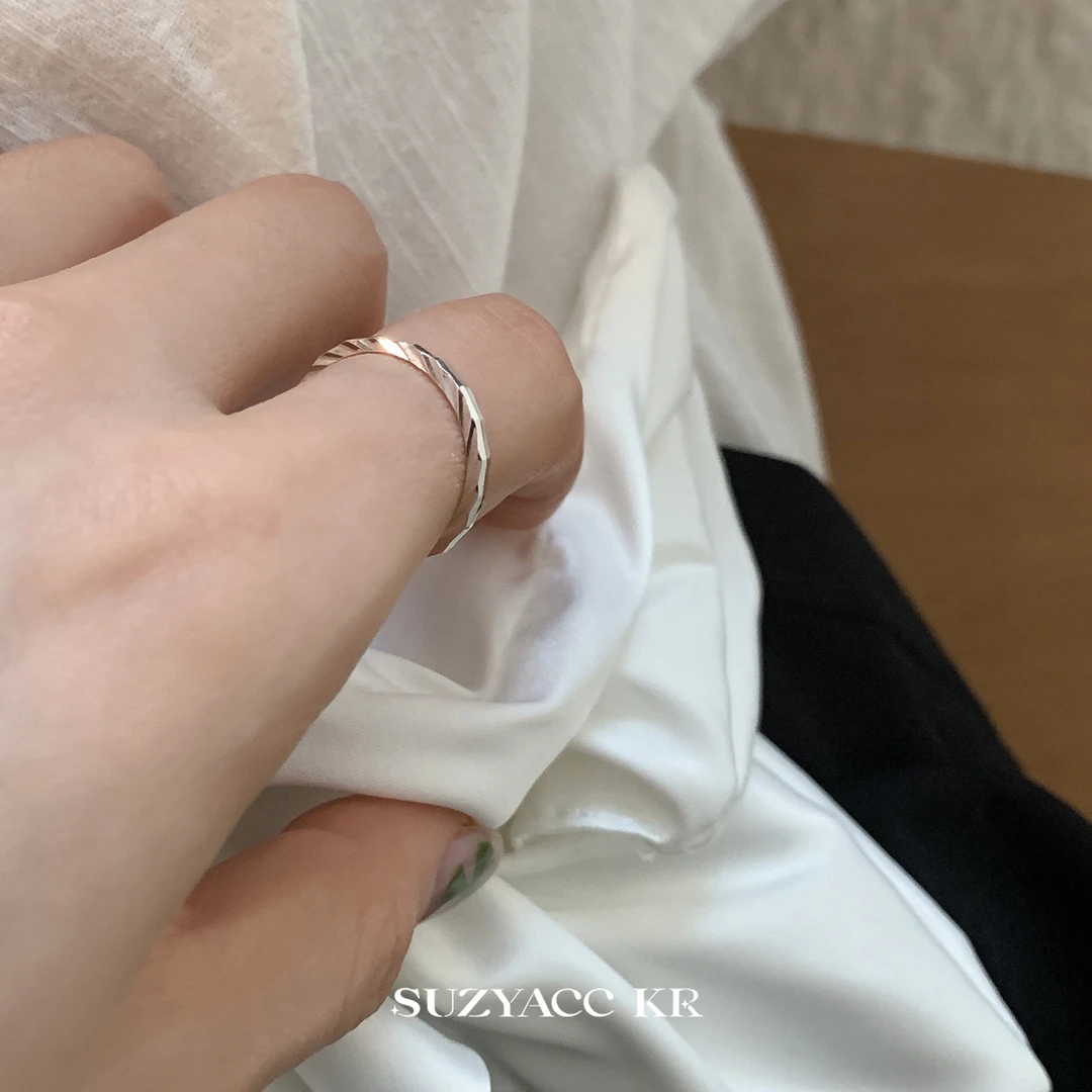 新年礼物 925银戒指 纯银切面戒指时尚设计感开口戒J0748