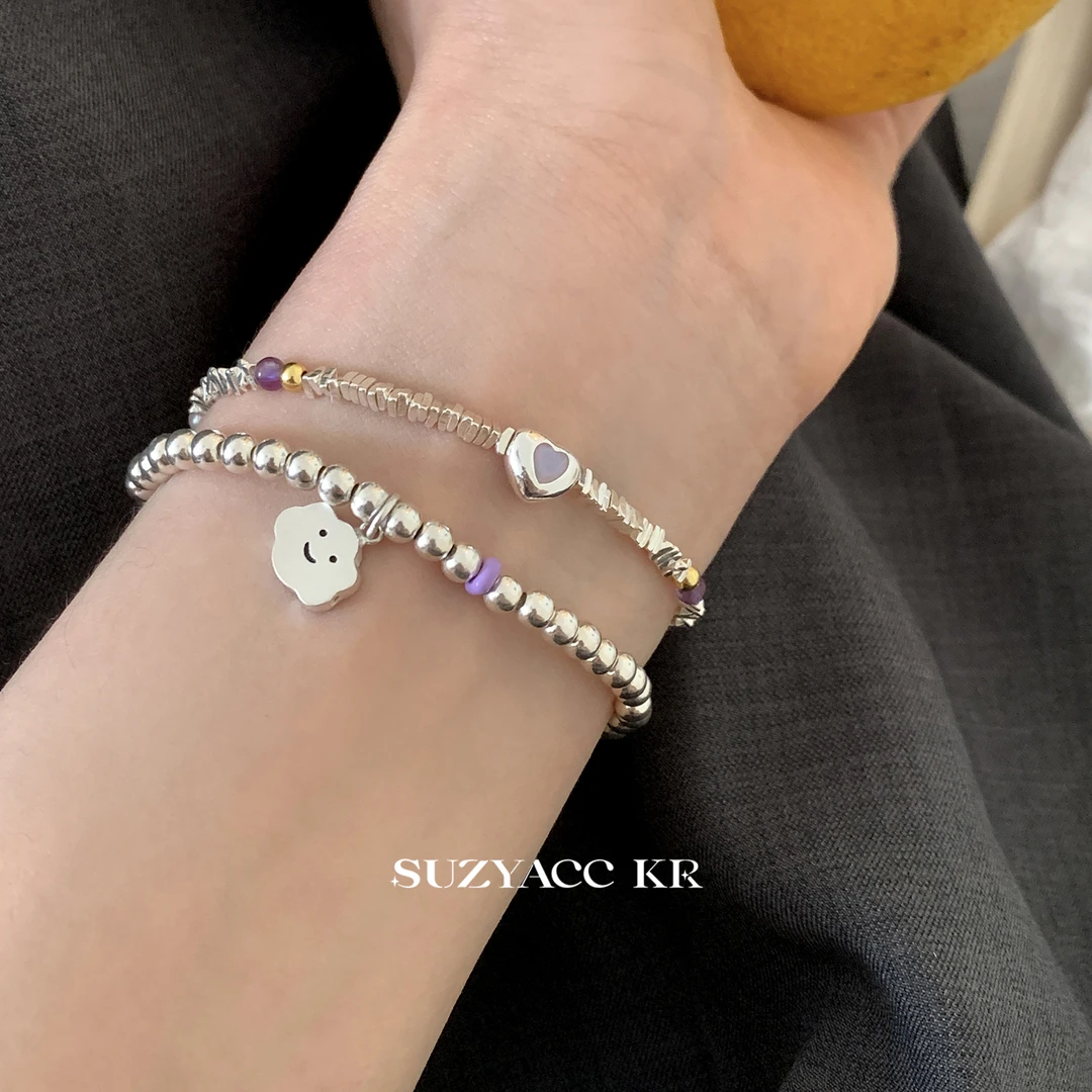 Suzyacc Kr 925银手链 极简风高级感纯银云朵弹力绳手链女C2166