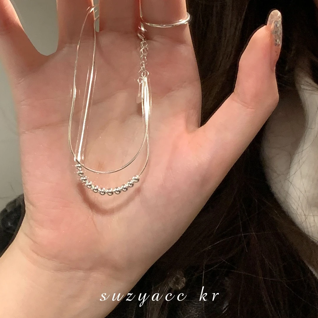 Suzyacc Kr 925银手链  小众气质双层小圆珠手链蛇骨链C2041