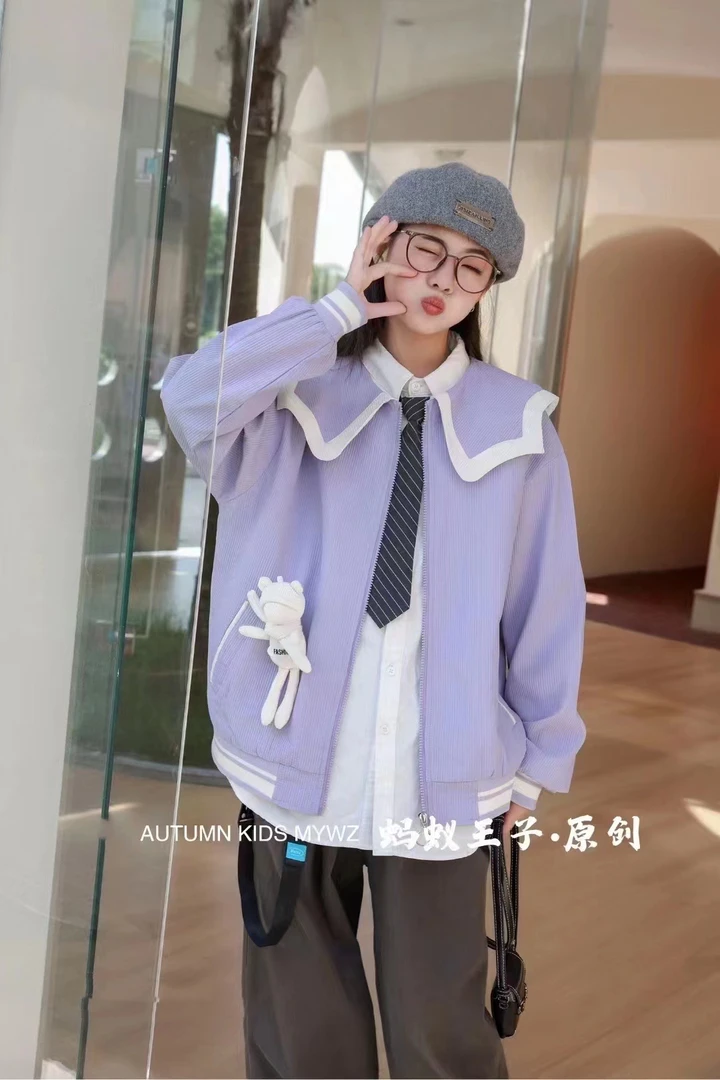 女大童秋款大翻领时尚洋气外套