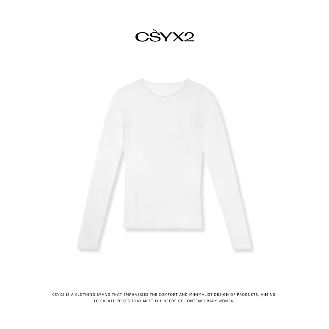 CsyX2-2025S/S早春 舒适内搭打底金莹白圆领长袖T恤CSY-SC-S10763