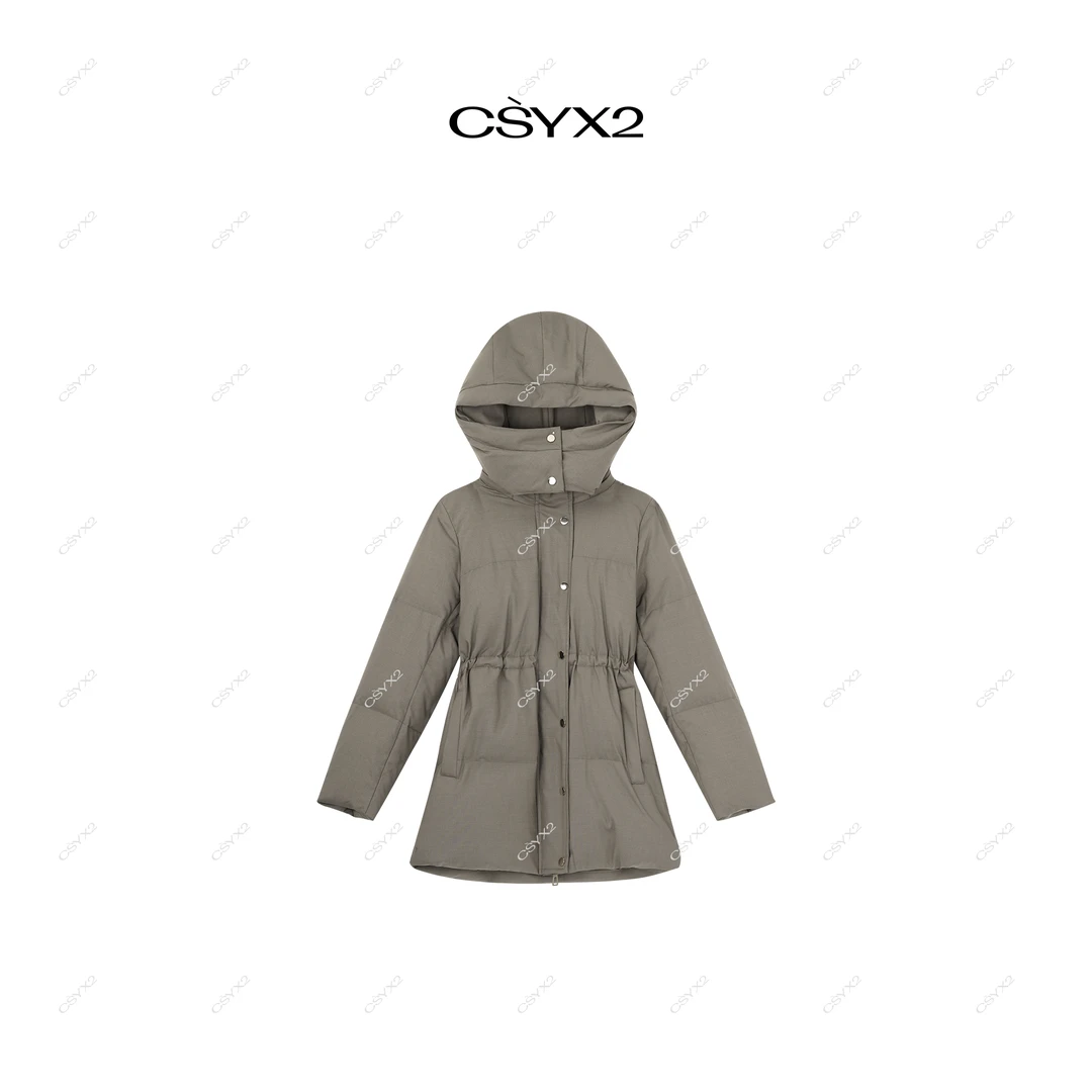 CsyX2-2024A/W新品 精致收腰90白鸭绒连帽中长款羽绒服CA4DY029