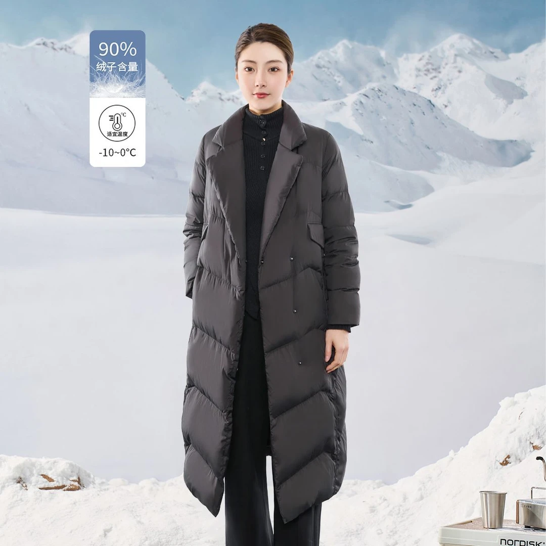 茵曼冬季加厚保暖女式外套气质显高纯色过膝长款羽绒服女