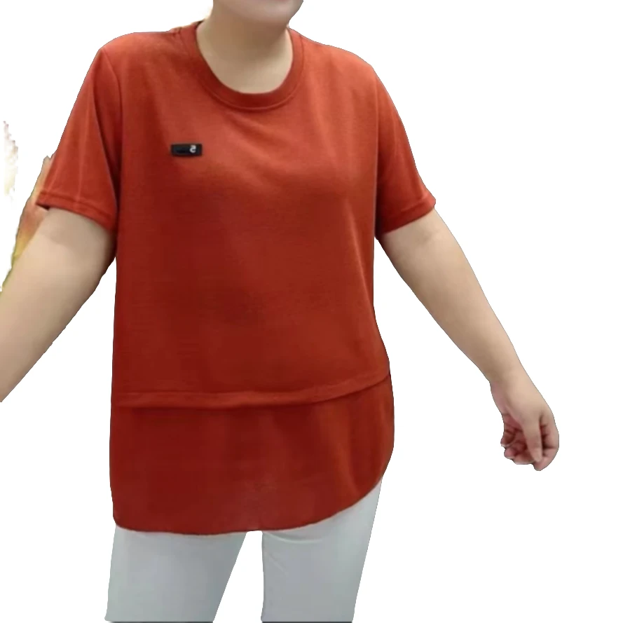 208大码圆领时尚洋气百搭纯色短袖上衣