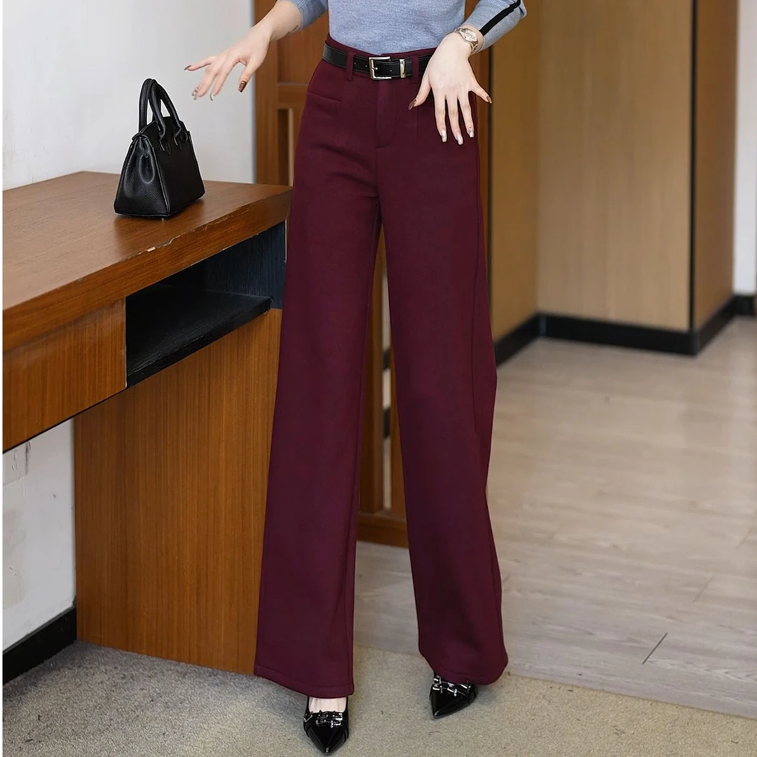 冬季加绒加厚A版垂感抗皱休闲裤女高腰显瘦【红人上新】宽松阔腿裤