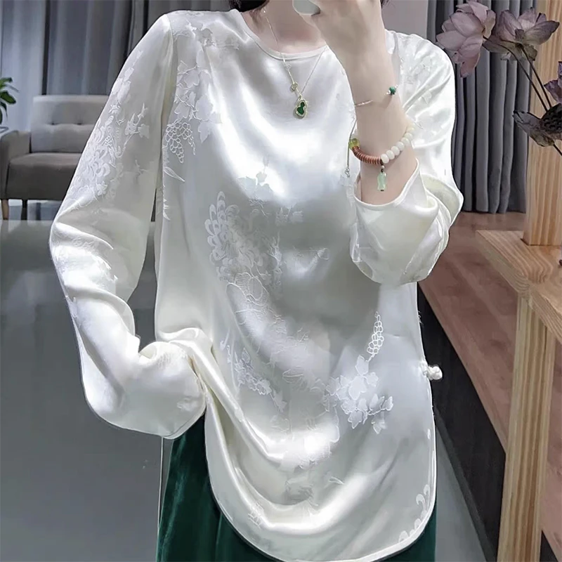 欧洲站丝感浮雕肌理提花国风衬衣内搭2025夏秋新款中式百搭衬衫