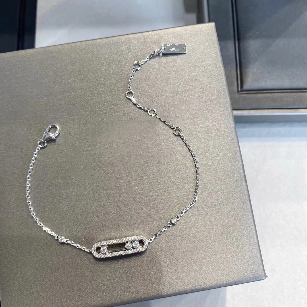 铜合金合成锆石手链 DIFANDO轻奢时尚白金色三钻镶嵌手链S071