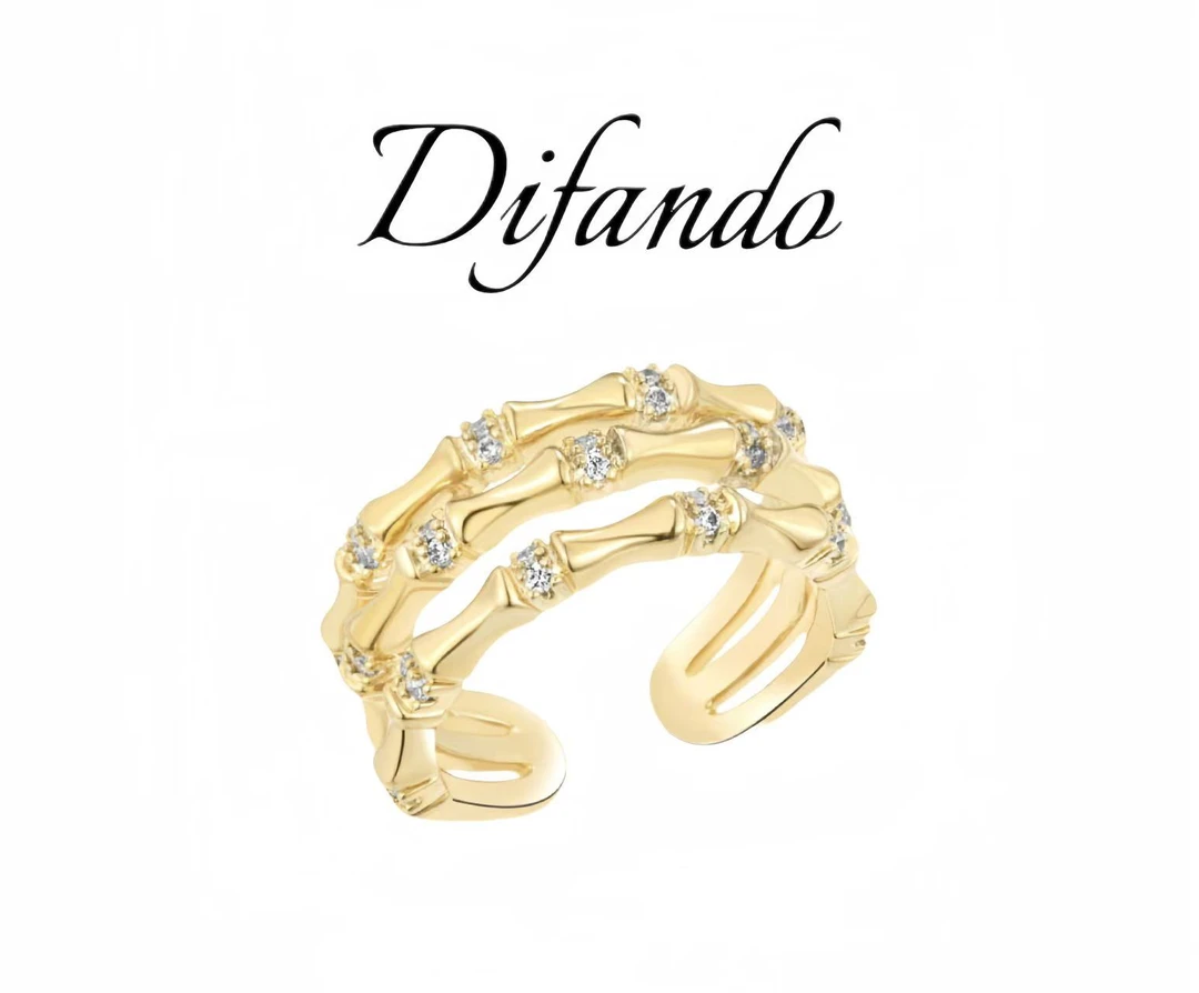 铜合金合成锆石戒指 DIFANDO轻奢精致竹节开口女士戒指J109