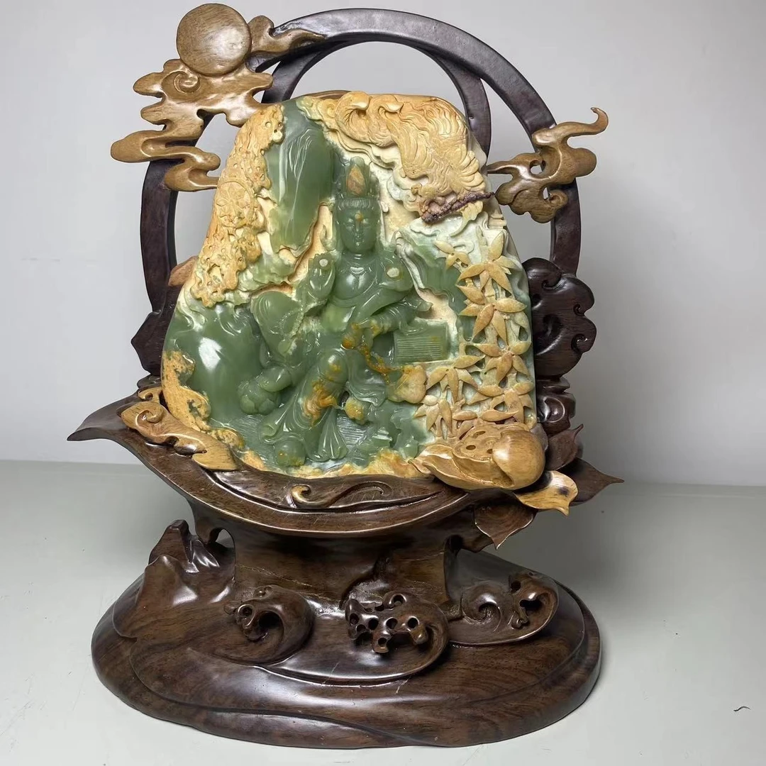 精品河磨玉观音菩萨摆件玉雕大师杨德民手工艺术美术收藏品带证书