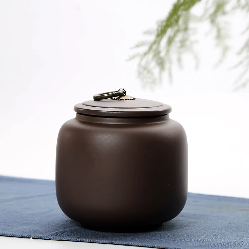 紫砂茶叶罐小号中号家用茶缸散茶通用防潮密封哥窑陶瓷干果存储罐